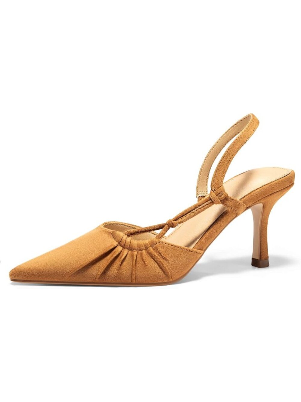 Women's Light Brown Slingback Kitten Heels Closed Pointed Toe Pump D'Orsay Shoes